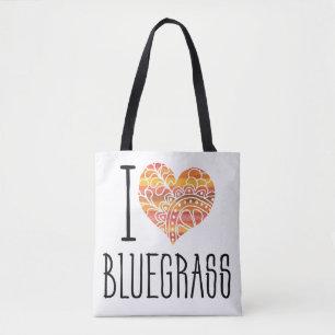 Ik hou van Bluegrass geel Sinaasappel Mandala hart Draagtas