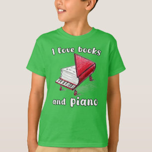 Ik hou van boeken en piano, authentieke kunst uit t-shirt