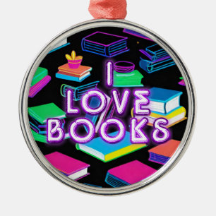 Ik hou van boeken kleurrijk 2 metalen ornament