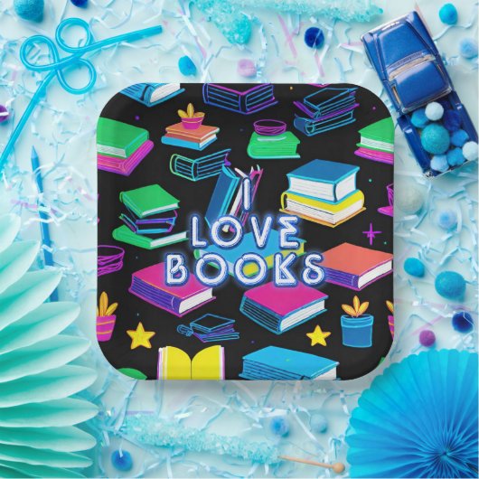 Ik hou van boeken kleurrijk vierkant papieren bordje (Feest)