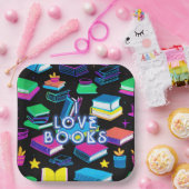 Ik hou van boeken kleurrijk vierkant papieren bordje (Feest)