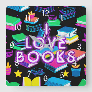 Ik hou van boeken kleurrijke ronde vierkante klok