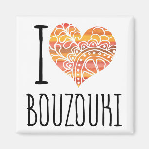 Ik hou van Bouzouki Oranje Mandala Heart Magneet