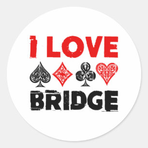 Ik hou van Bridge Kaart Game Player liefhebbers Ronde Sticker