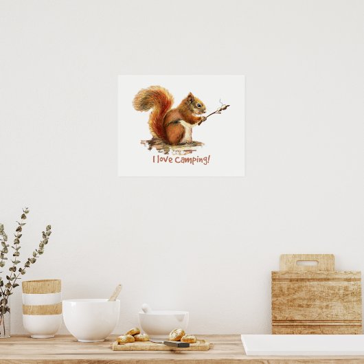"Ik hou van Camping" Fun Squirrel Roasting Marshma Poster (Keuken)