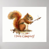 "Ik hou van Camping" Fun Squirrel Roasting Marshma Poster (Voorkant)