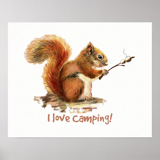 "Ik hou van Camping" Fun Squirrel Roasting Marshma Poster (Voorkant)