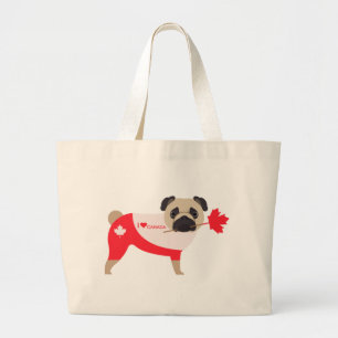 Ik hou van Canada Pug Grote Tote Bag