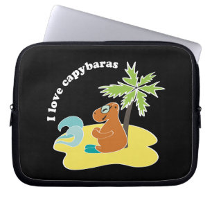 Ik hou van capybara's Tropisch strand kunst Laptop Sleeve