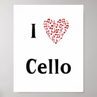 Ik hou van Cello Rood Hart van Muzieknoten