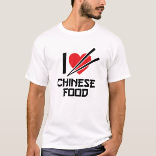 Ik hou van Chinees eten Rode Hart Bamboe Eetstokje T-shirt
