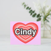 Ik hou van Cindy. Ik hou van je Cindy. Hart Briefkaart (Staand voorkant)