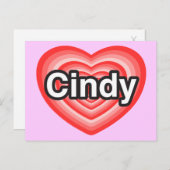 Ik hou van Cindy. Ik hou van je Cindy. Hart Briefkaart (Voorkant / Achterkant)
