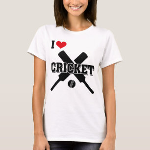 Ik hou van cricket, gekruiste cricketbats en bal t-shirt