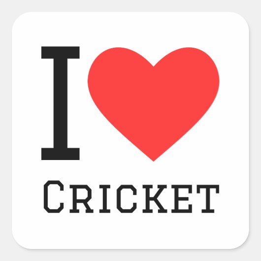 Ik hou van cricket vierkante sticker (Voorkant)