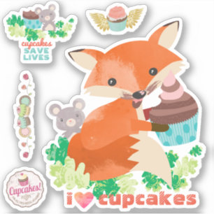 Ik hou van cupcakes schattig muis vos frosting gez sticker