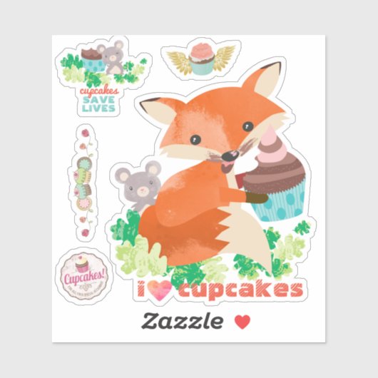 Ik hou van cupcakes schattig muis vos frosting gez sticker (Vel)