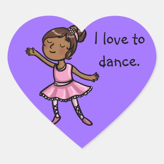 Ik hou van dansen cartoon balletdanseres hart sticker (Voorkant)