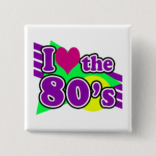 Ik hou van de 80 Geometric Neon Eighties Party Vierkante Button 5,1 Cm