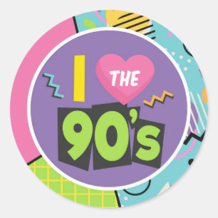 Ik hou van de '90s Sticker, 90s Party Decor Sticke Ronde Sticker