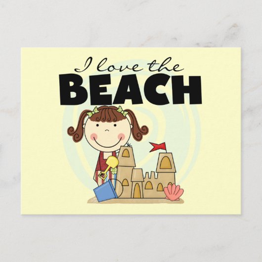 Ik hou van de Beach Brunette Girl Tshirts en cadea Briefkaart (Voorkant)