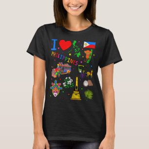Ik hou van de Filipijnen Hand getekende Landmarks T-shirt