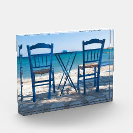 Ik hou van de Griekse taverna foto blauw en wit