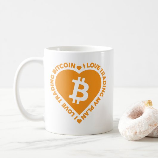 Ik hou van de handel Bitcoin tekst hart Koffiemok (Met donut)