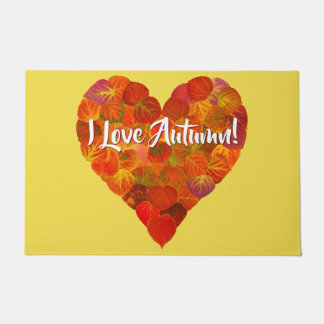 Ik hou van de herfst.—Red Aspen Leaf Heart 1 Deurmat