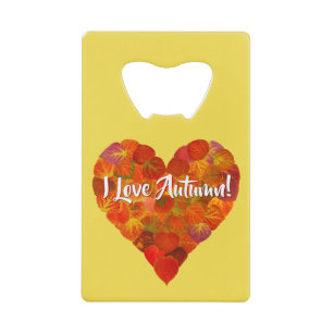 Ik hou van de herfst.—Red Aspen Leaf Heart 1 Kredietkaart Flessenopener
