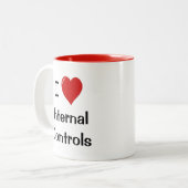 Ik hou van de Kantoor-Mok van de interne controle Tweekleurige Koffiemok (Voorkant links)