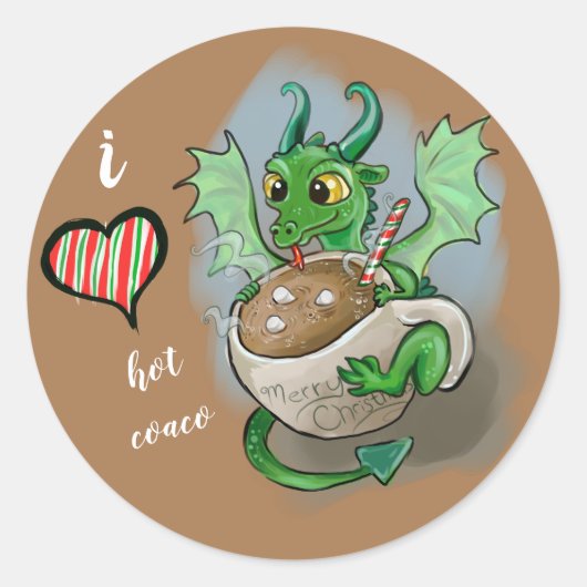 Ik hou van de warme Coaco Baby Dragon Kerstmis Mok Ronde Sticker (Voorkant)
