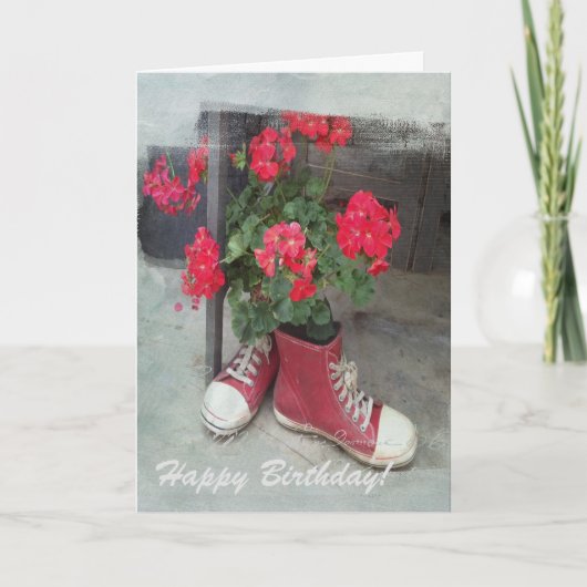 Ik hou van die schoenen en Rode Geraniums Kaart (Voorkant)