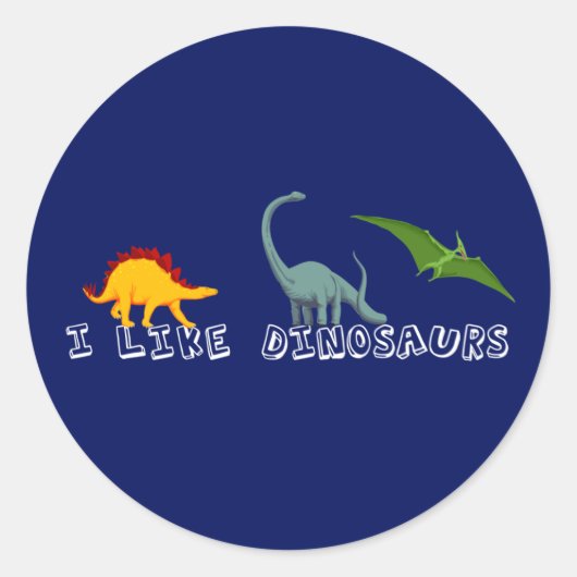 Ik hou van Dinosaurs Blue Ronde Sticker (Voorkant)