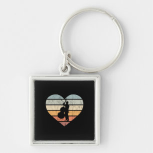Ik hou van Double Bass Retro Hart Sleutelhanger