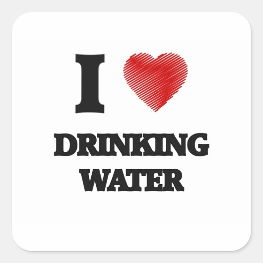 Ik hou van Drink water Vierkante Sticker (Voorkant)