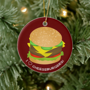 Ik hou van dubbele cheeseburgers keramisch ornament