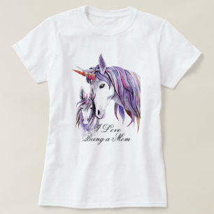 Ik hou van een mam Paarse Unicorns Mam en Baby T-shirt