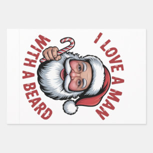 Ik hou van een man met een baard Baardige kerstman Inpakpapier Vel