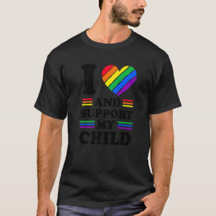 Ik hou van en steun mijn kind lesbische regenboog t-shirt
