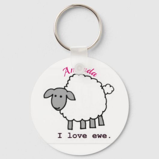 Ik hou van Ewe Je Sleutelhanger Cute Custom Sheep (Voorkant)