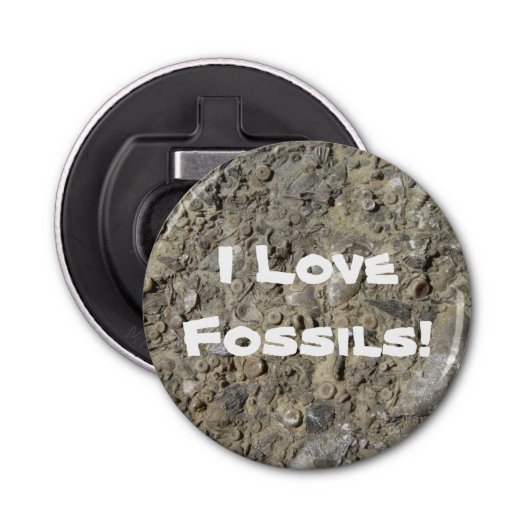 Ik hou van fossielen! (Fossiele hash print) Button Flesopener (Voorkant)