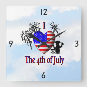 Ik hou van Fourth of July wandklok Vierkante Klok