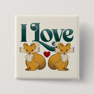 Ik hou van Foxes Schattige Heart Vierkante Button 5,1 Cm