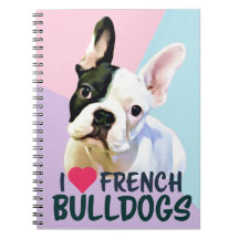 Ik hou van Franse Bulldog Roze, Lila. Blauwe Notit