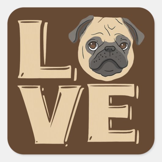 Ik hou van Funny Pug Vierkante Sticker (Voorkant)