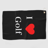 Ik hou van Golf Typografie & Red Heart Black Golfhanddoek (Horizontaal)