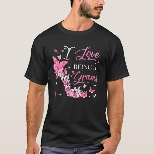 Ik hou van grams met hoge hiel-vlinders moeder. t-shirt (Voorkant)