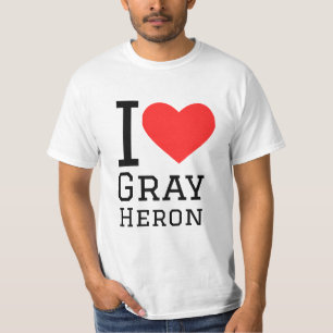 Ik hou van grijze reiger t-shirt