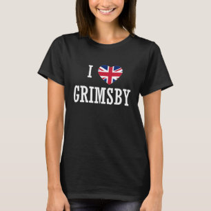 Ik hou van Grimsby Engeland Union Jack Vlag Hart E T-shirt